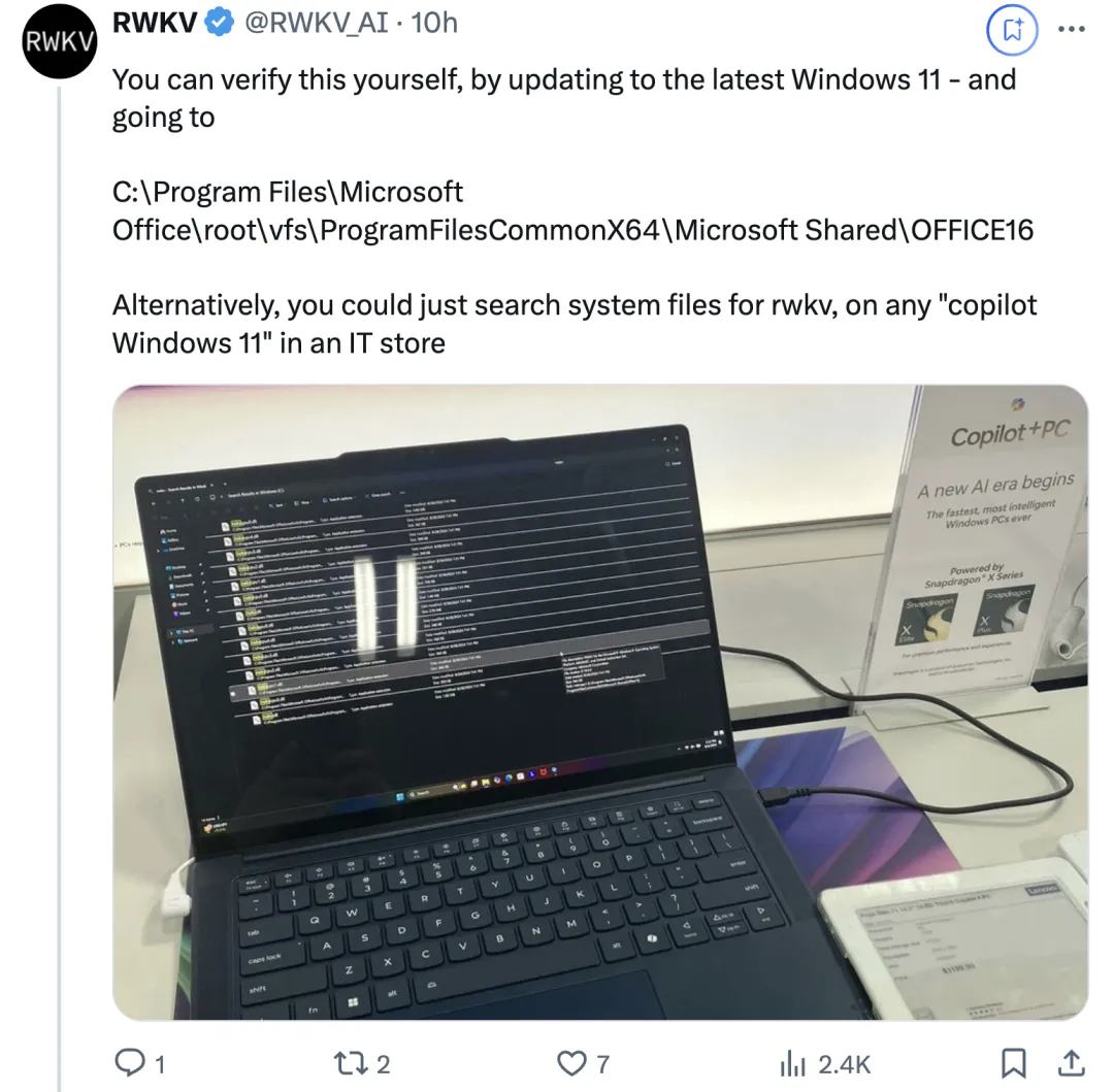 微软Win11中发现国产开源大模型！RWKV官方：没人给我钱啊？现在捐赠还来得及