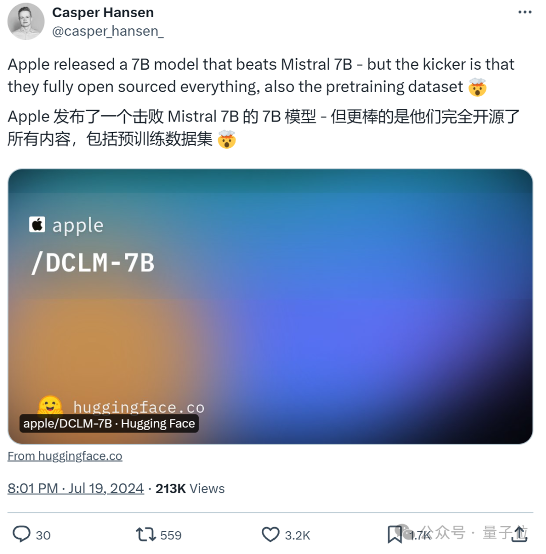 苹果开源7B大模型，训练过程数据集一口气全给了，网友：开放得不像苹果