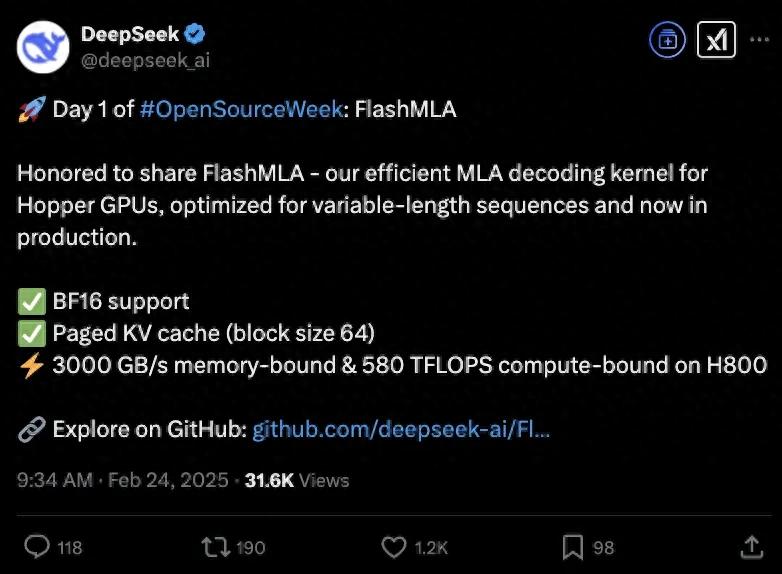 DeepSeek突破H800性能上限，FlashMLA重磅开源，算力成本还能降