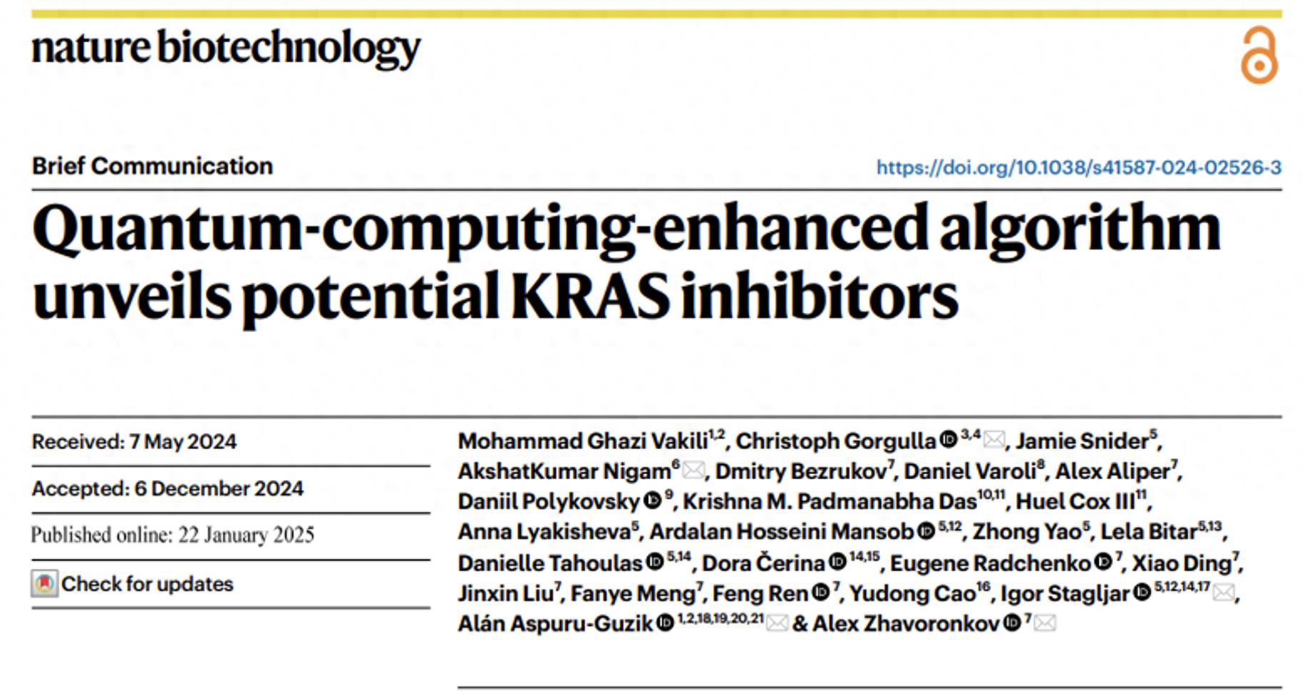 英矽智能登Nature子刊：利用量子-经典混合模型设计新KRAS抑制剂